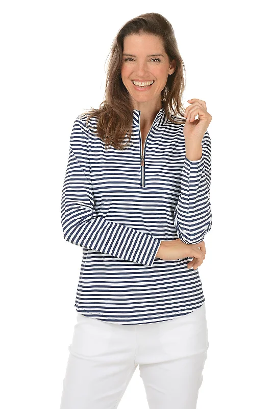 Navy Striped Mock Neck UPF50+ Top