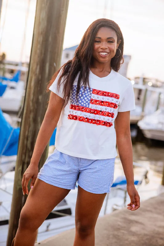 White Flower American Flag Tee