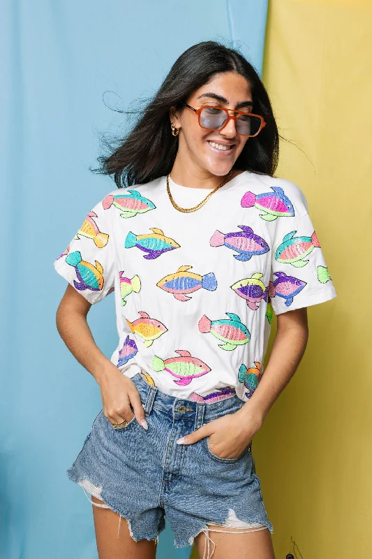 White Neon Scattered Fish Tee