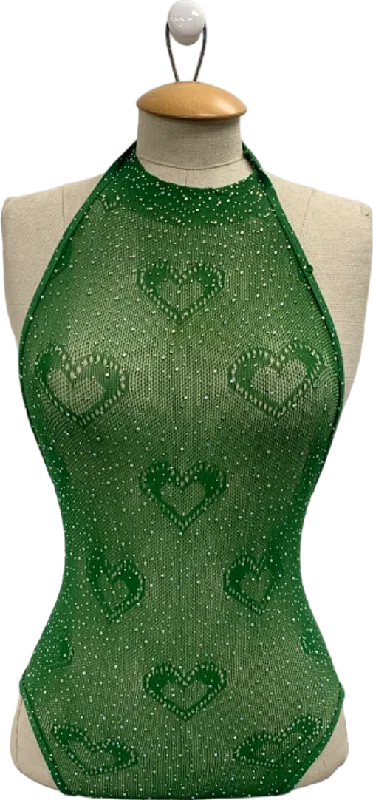 Ciberia Green Heart Pattern Halter Bodysuit One Size