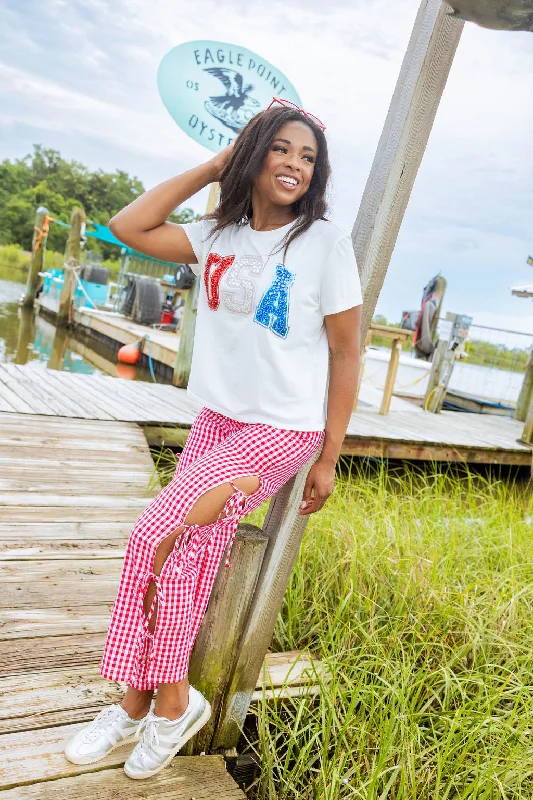 White Rhinestone 'USA' Tee