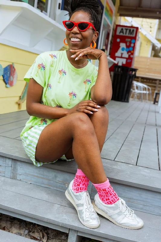 Lime Green Beaded Mini Palm Tree Tee