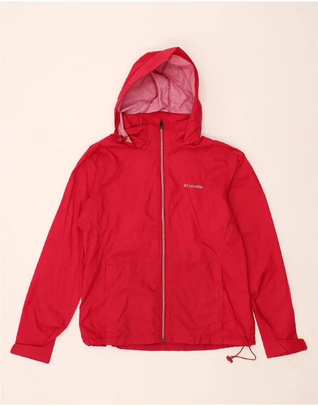 COLUMBIA Womens Hooded Rain Jacket UK 16 Large Red Nylon