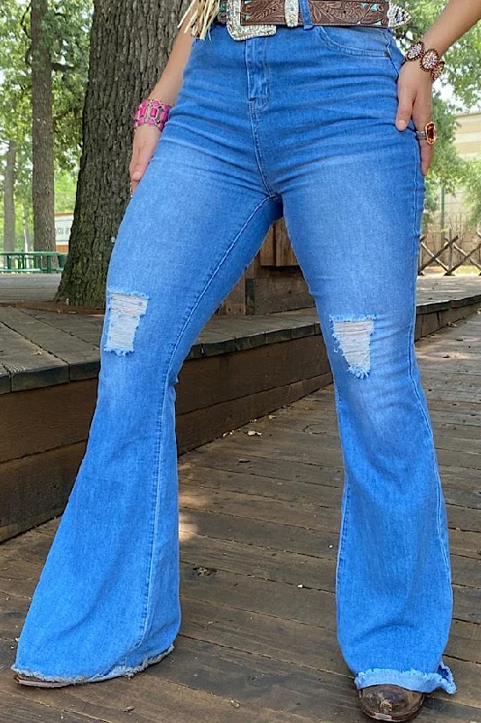 J517 Blue distressed bell bottoms IS18