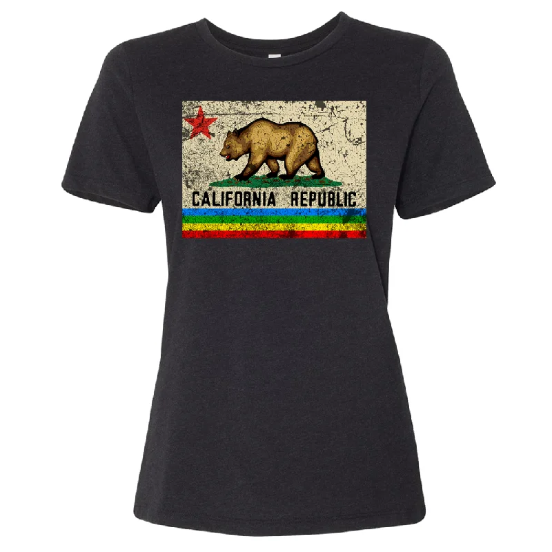 California Republic Rainbow Distressed Women's Relaxed Jersey Tee