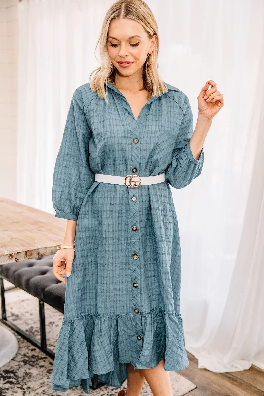 Feeling So Lucky Slate Blue Midi Dress