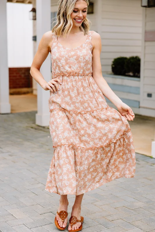 Once You're Here Sienna Orange Ditsy Floral Midi Dress