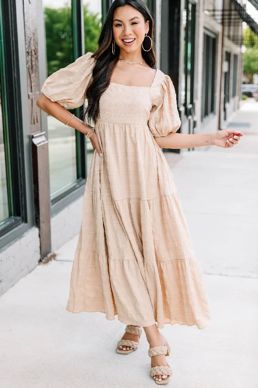 Think About It Taupe Brown Midi Dress