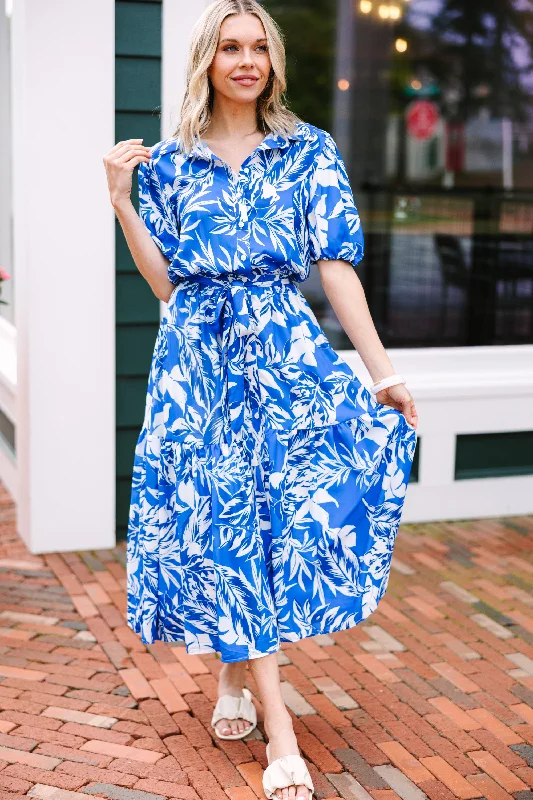 Living For You Royal Blue Floral Midi Dress