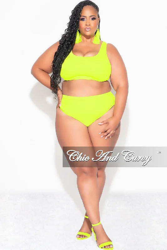 Final Sale Plus Size Bikini Set in Neon Yellow