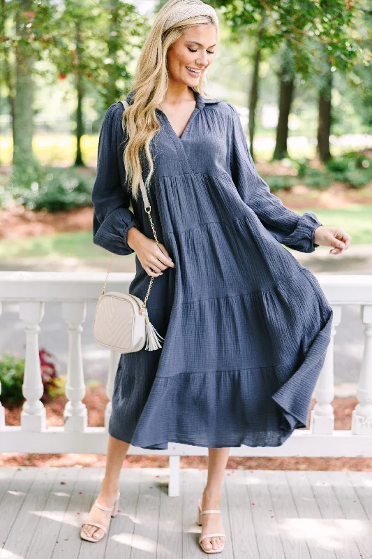 Take Your Pick Ash Blue Midi Dress