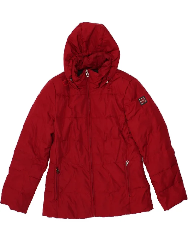 CALVIN KLEIN Womens Hooded Padded Jacket UK 16 Large Red Polyester