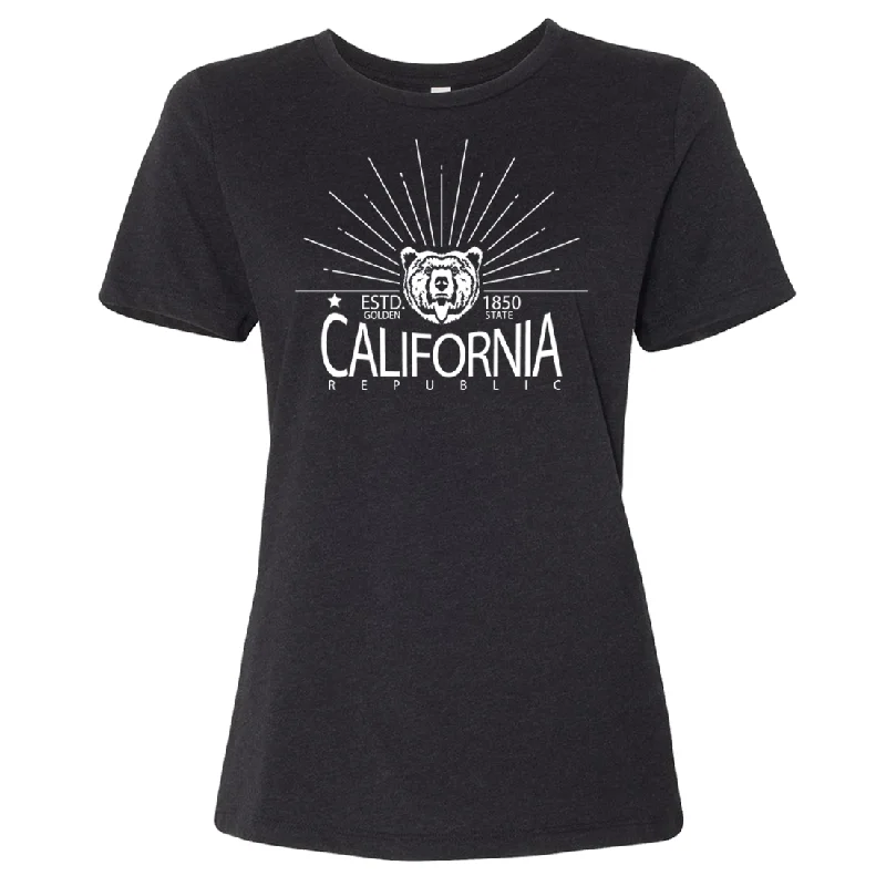 California Golden State White Print Women's Relaxed Jersey Tee