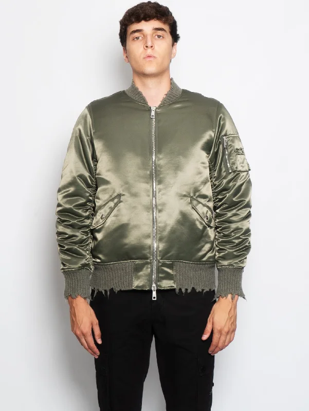 Bomber in Raso con Fodera in Lana Verde