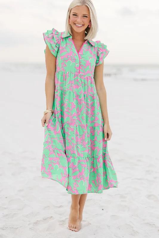 What You Need Sea Green Floral Midi Dress