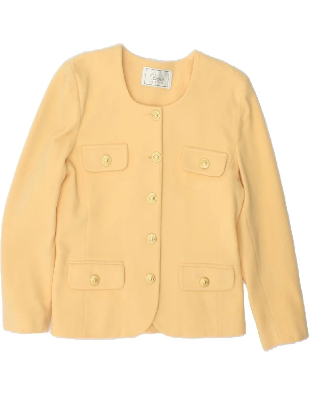 CLASSICS Womens 5 Button Blazer Jacket UK 14 Medium Yellow Virgin Wool