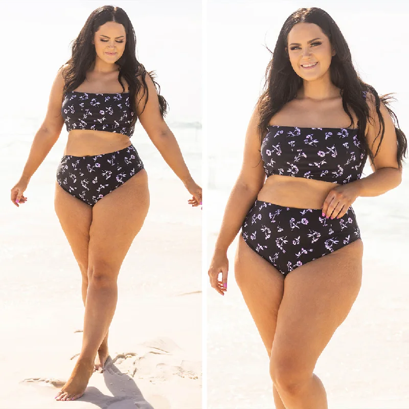 Feeling Fine And Sandy Swim Top, Black Floral