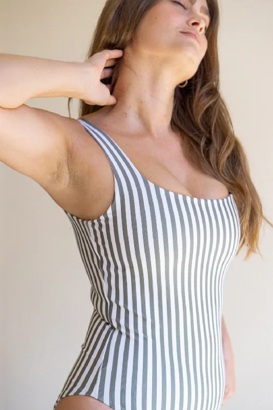 The Supportive Square Neck One Piece - Matcha Stripe