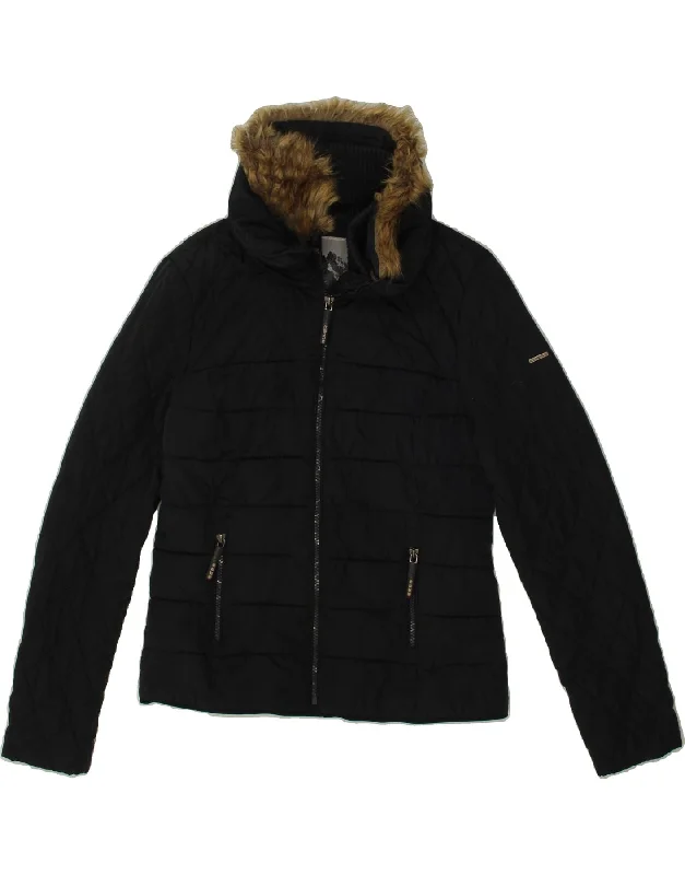 SUPERDRY Womens Padded Jacket UK 14 Medium Navy Blue Polyester