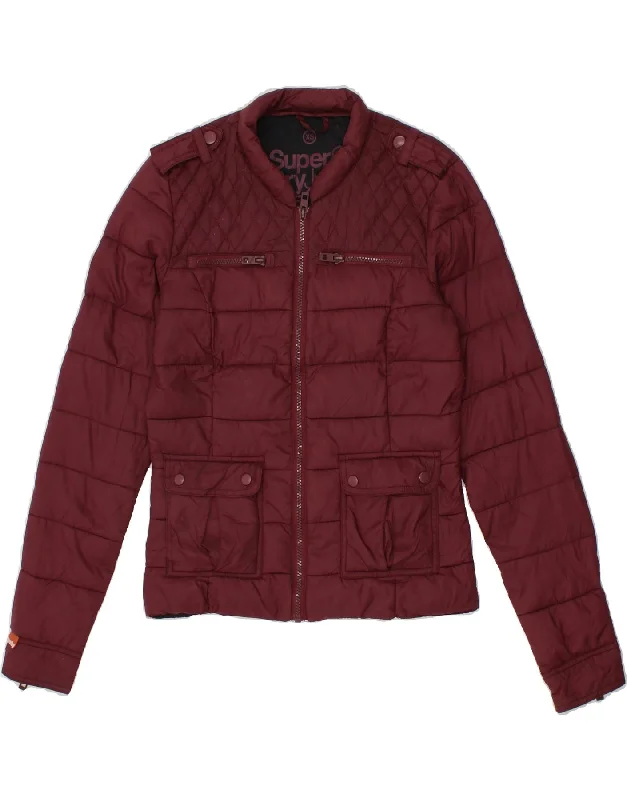 SUPERDRY Womens Padded Jacket UK 6 XS Maroon Nylon