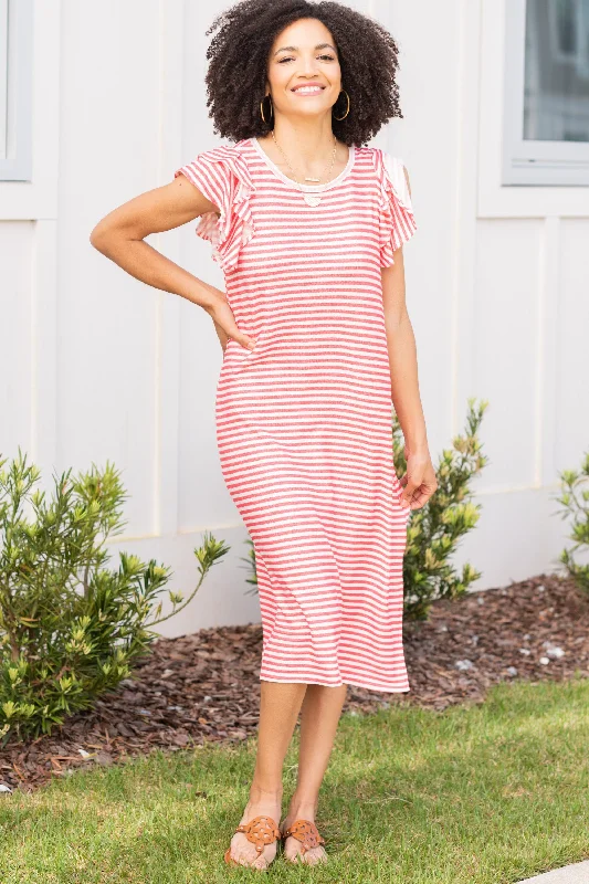 Feeling So Fun Red Striped Midi Dress