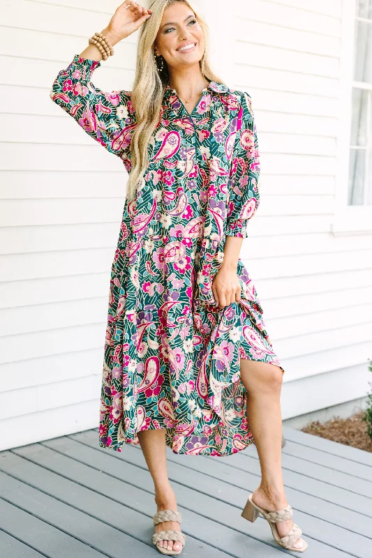 Change Your Mint Teal Green Paisley Midi Dress