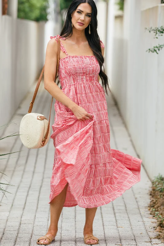 Sweet New Days Red Gingham Midi Dress