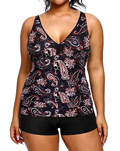 Women's Plus Size High Waisted Two Piece Bathing Suit Swimsuit-Black Tribal