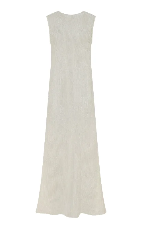 Carling Maxi Dress in Ivory Plisse Silk