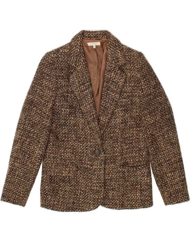 VINTAGE Womens 2 Button Blazer Jacket UK 14 Medium Brown Flecked Acrylic