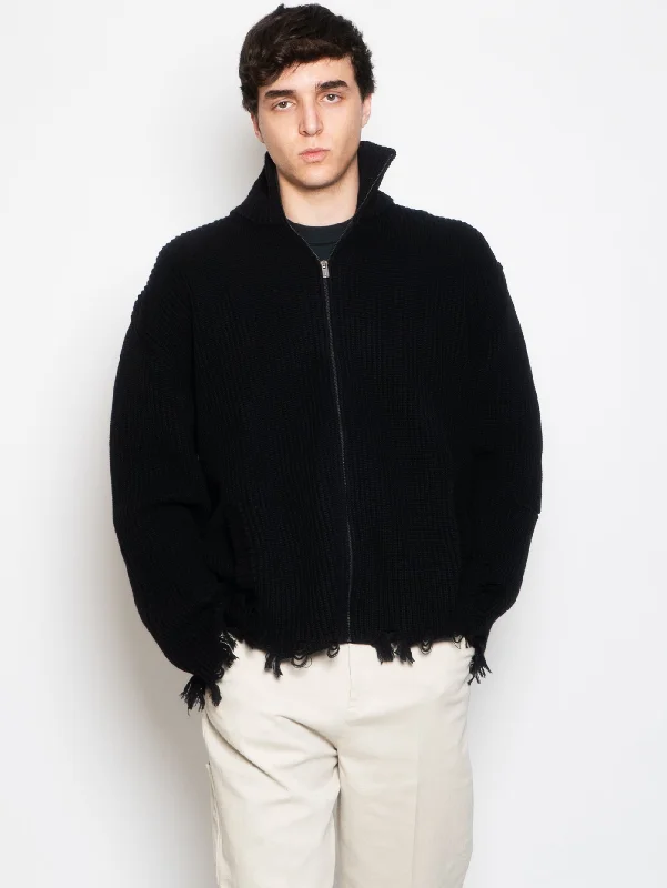 Cardigan Full Zip Destroyed Nero