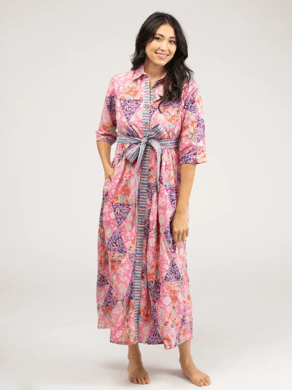 Quilted Maxi Dress in Pink Triangles