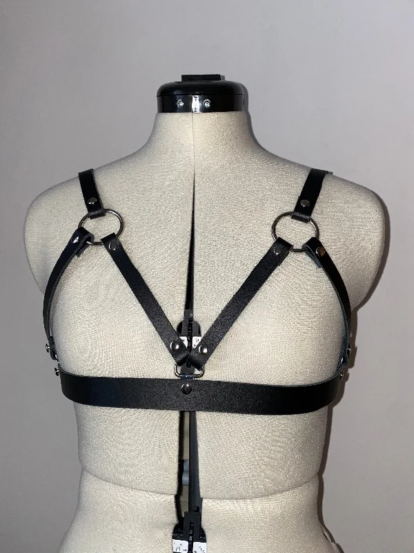 Black Leather Cage Harness Bra