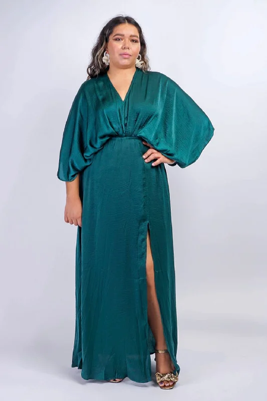 Dark Green Kimono Sleeve Maxi Dress