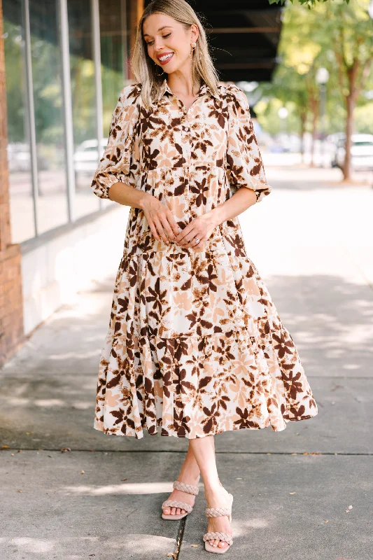 It's All You Brown Floral Midi Dress