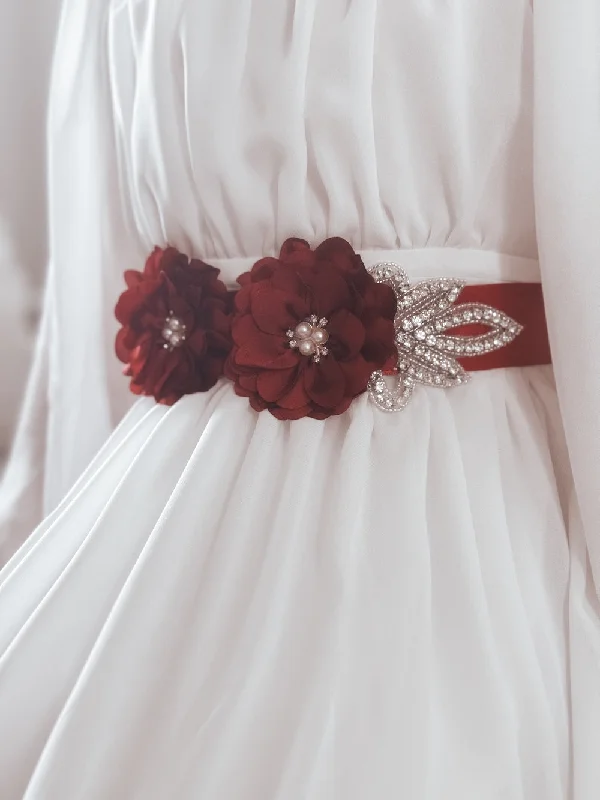 Red Flower Diamante Christmas Sash