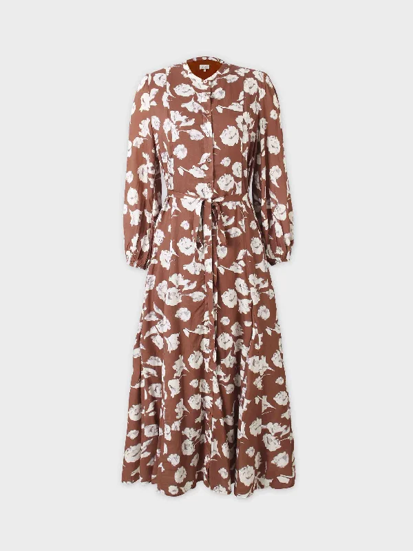 A Line Shirtdress-Brown Floral