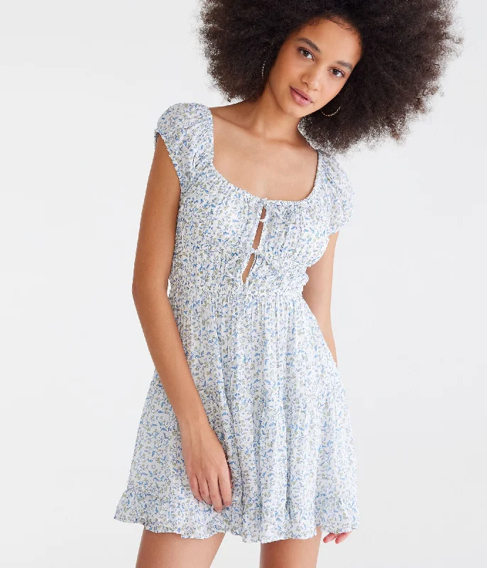 Aeropostale Floral Scoop-Neck Double-Tie Fit & Flare Dress