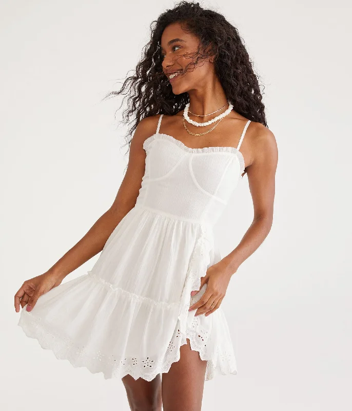 Aeropostale Solid Sweetheart Eyelet Fit & Flare Dress