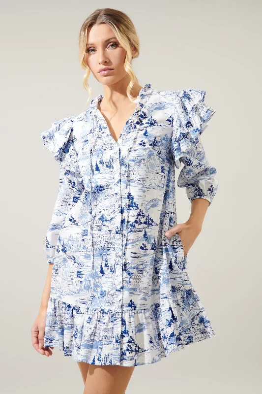 Francine Toile Sky Sammy Ruffle Drop Waist Dress