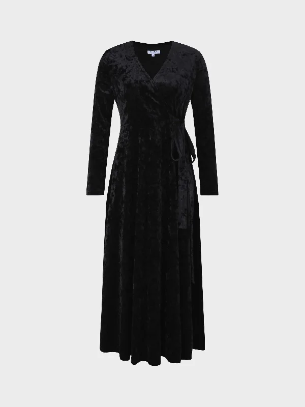 Velvet Wrap Dress-Black