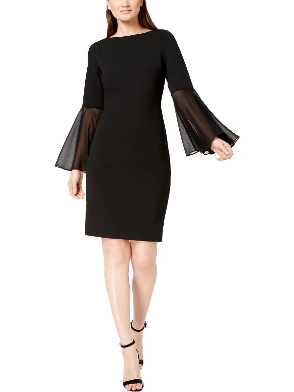 Womens Chiffon Bell Sleeve Cocktail Dress