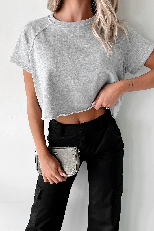 Callan Raglan Sleeve Crop Top (Heather Grey)