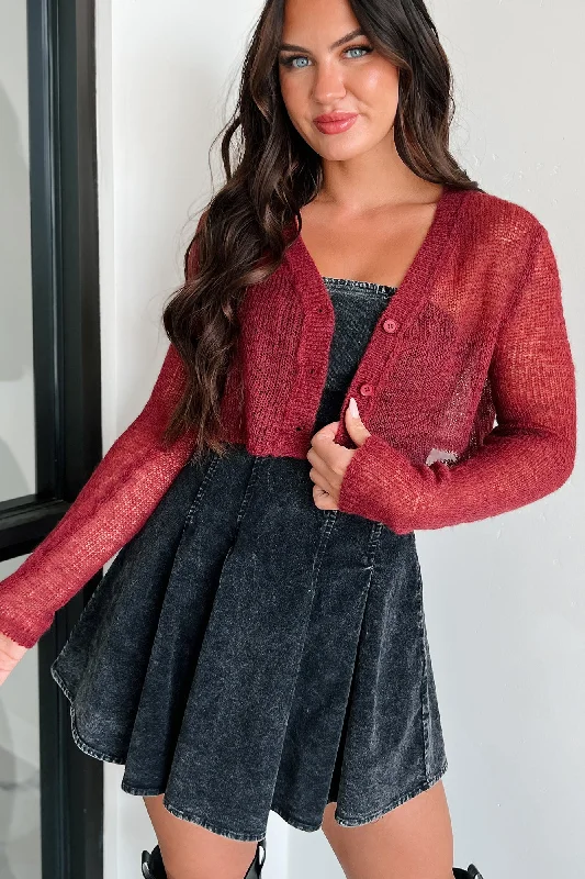 Felicity Open Knit Crop Cardigan (Wine)