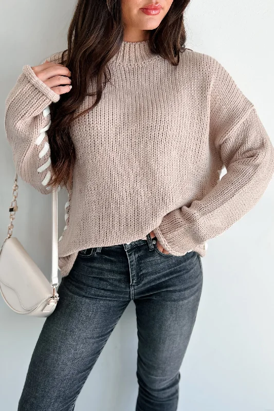 Whispering Woods Stitch Detailed Sweater (Taupe/White)